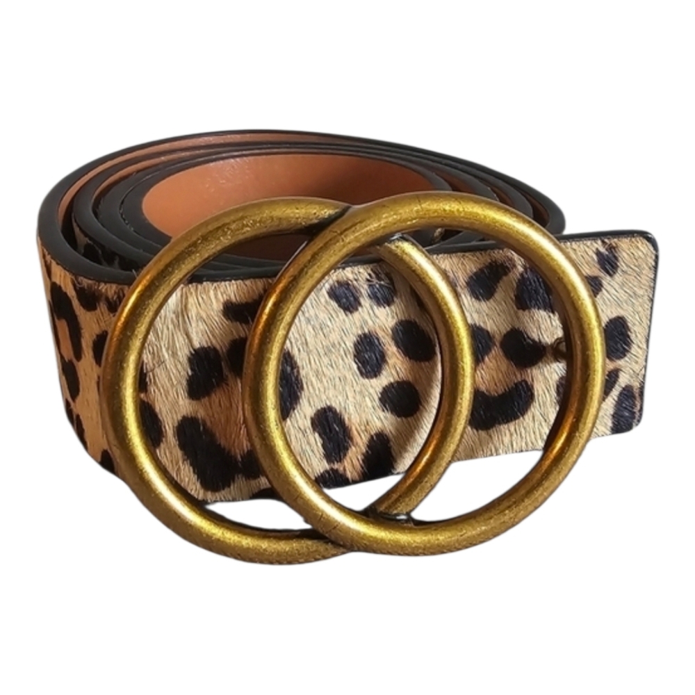 Loklik Animal Leopard Cheetah Calf Hair Print Leather Belt XS